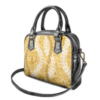 Gold Puakenikeni and Maile Lei Shoulder Handbag Hawaiian Style Tribal Tapa Double Strand Lei LT9 - Polynesian Pride