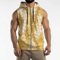 Gold Puakenikeni and Maile Lei Sleeveless Zip Hoodie Hawaiian Style Tribal Tapa Double Strand Lei - Polynesian Pride
