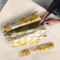 Gold Puakenikeni and Maile Lei Umbrella Hawaiian Style Tribal Tapa Double Strand Lei - Polynesian Pride