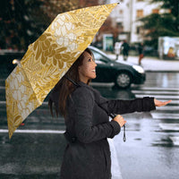 Gold Puakenikeni and Maile Lei Umbrella Hawaiian Style Tribal Tapa Double Strand Lei - Polynesian Pride