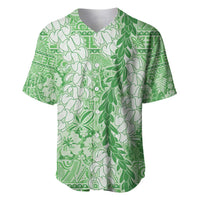 Green Puakenikeni and Maile Lei Baseball Jersey Hawaiian Style Tribal Tapa Double Strand Lei LT9 Green - Polynesian Pride