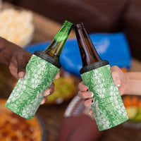 Green Puakenikeni and Maile Lei 4 in 1 Can Cooler Tumbler Hawaiian Style Tribal Tapa Double Strand Lei