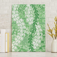 Green Puakenikeni and Maile Lei Canvas Wall Art Hawaiian Style Tribal Tapa Double Strand Lei LT9 Without Frame Green - Polynesian Pride