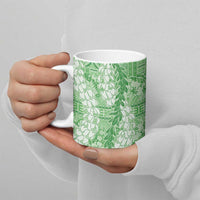 Green Puakenikeni and Maile Lei Ceramic Mug Hawaiian Style Tribal Tapa Double Strand Lei - Polynesian Pride