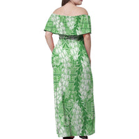 Green Puakenikeni and Maile Lei Family Matching Off Shoulder Maxi Dress and Hawaiian Shirt Hawaiian Style Tribal Tapa Double Strand Lei