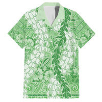 Green Puakenikeni and Maile Lei Family Matching Summer Maxi Dress and Hawaiian Shirt Hawaiian Style Tribal Tapa Double Strand Lei LT9 Dad's Shirt - Short Sleeve Green - Polynesian Pride