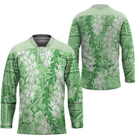 Green Puakenikeni and Maile Lei Hockey Jersey Hawaiian Style Tribal Tapa Double Strand Lei - Polynesian Pride