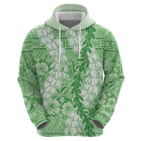 Green Puakenikeni and Maile Lei Hoodie Hawaiian Style Tribal Tapa Double Strand Lei