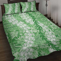 Green Puakenikeni and Maile Lei Quilt Bed Set Hawaiian Style Tribal Tapa Double Strand Lei