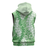 Green Puakenikeni and Maile Lei Sleeveless Hoodie Hawaiian Style Tribal Tapa Double Strand Lei - Polynesian Pride