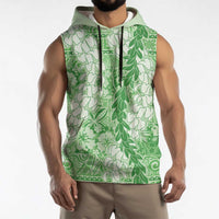 Green Puakenikeni and Maile Lei Sleeveless Hoodie Hawaiian Style Tribal Tapa Double Strand Lei - Polynesian Pride