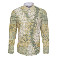 Vintage Puakenikeni and Maile Lei Family Matching Mermaid Dress and Hawaiian Shirt Hawaiian Style Tribal Tapa Double Strand Lei LT9 Dad's Shirt - Long Sleeve Vintage - Polynesian Pride