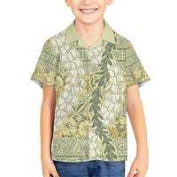 Vintage Puakenikeni and Maile Lei Family Matching Short Sleeve Bodycon Dress and Hawaiian Shirt Hawaiian Style Tribal Tapa Double Strand Lei