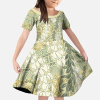 Vintage Puakenikeni and Maile Lei Family Matching Tank Maxi Dress and Hawaiian Shirt Hawaiian Style Tribal Tapa Double Strand Lei