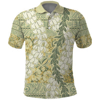 Vintage Puakenikeni and Maile Lei Polo Shirt Hawaiian Style Tribal Tapa Double Strand Lei