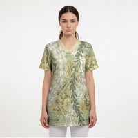 Vintage Puakenikeni and Maile Lei Scrub Top Hawaiian Style Tribal Tapa Double Strand Lei - Polynesian Pride