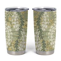 Vintage Puakenikeni and Maile Lei Tumbler Cup Hawaiian Style Tribal Tapa Double Strand Lei