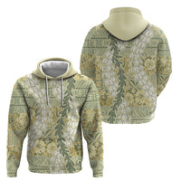 Vintage Puakenikeni and Maile Lei Zip Hoodie Hawaiian Style Tribal Tapa Double Strand Lei