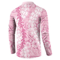 Pink Puakenikeni and Maile Lei Button Sweatshirt Hawaiian Style Tribal Tapa Double Strand Lei