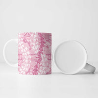 Pink Puakenikeni and Maile Lei Ceramic Mug Hawaiian Style Tribal Tapa Double Strand Lei - Polynesian Pride