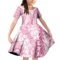 Pink Puakenikeni and Maile Lei Family Matching Off Shoulder Short Dress and Hawaiian Shirt Hawaiian Style Tribal Tapa Double Strand Lei