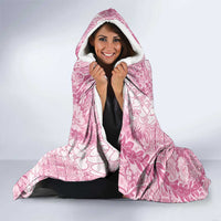 Pink Puakenikeni and Maile Lei Hooded Blanket Hawaiian Style Tribal Tapa Double Strand Lei