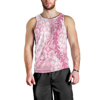 Pink Puakenikeni and Maile Lei Men Tank Top Hawaiian Style Tribal Tapa Double Strand Lei