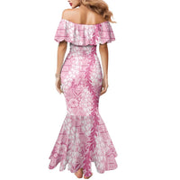Pink Puakenikeni and Maile Lei Mermaid Dress Hawaiian Style Tribal Tapa Double Strand Lei