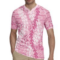 Pink Puakenikeni and Maile Lei Rugby Jersey Hawaiian Style Tribal Tapa Double Strand Lei