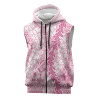 Pink Puakenikeni and Maile Lei Sleeveless Zip Hoodie Hawaiian Style Tribal Tapa Double Strand Lei - Polynesian Pride