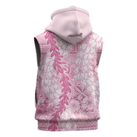 Pink Puakenikeni and Maile Lei Sleeveless Zip Hoodie Hawaiian Style Tribal Tapa Double Strand Lei - Polynesian Pride