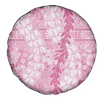 Pink Puakenikeni and Maile Lei Spare Tire Cover Hawaiian Style Tribal Tapa Double Strand Lei