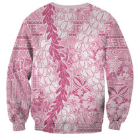 Pink Puakenikeni and Maile Lei Sweatshirt Hawaiian Style Tribal Tapa Double Strand Lei