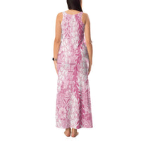 Pink Puakenikeni and Maile Lei Tank Maxi Dress Hawaiian Style Tribal Tapa Double Strand Lei