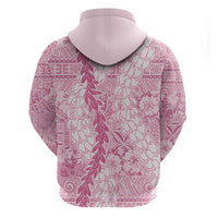 Pink Puakenikeni and Maile Lei Zip Hoodie Hawaiian Style Tribal Tapa Double Strand Lei