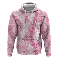 Pink Puakenikeni and Maile Lei Zip Hoodie Hawaiian Style Tribal Tapa Double Strand Lei