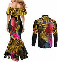 Personalised Papua New Guinea Rugby Couples Matching Mermaid Dress and Long Sleeve Button Shirt PNG Kumuls Champions Pacific Bowl LT9 - Polynesian Pride