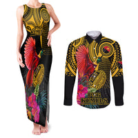 Personalised Papua New Guinea Rugby Couples Matching Tank Maxi Dress and Long Sleeve Button Shirt PNG Kumuls Champions Pacific Bowl LT9 Gold - Polynesian Pride