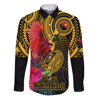 Personalised Papua New Guinea Rugby Family Matching Off Shoulder Long Sleeve Dress and Hawaiian Shirt PNG Kumuls Champions Pacific Bowl LT9 Dad's Shirt - Long Sleeve Gold - Polynesian Pride