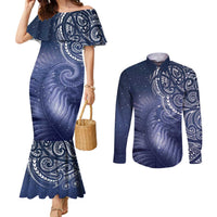 New Zealand Galaxy Fern Couples Matching Mermaid Dress and Long Sleeve Button Shirt