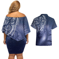 New Zealand Galaxy Fern Couples Matching Off Shoulder Short Dress and Hawaiian Shirt