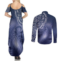 New Zealand Galaxy Fern Couples Matching Summer Maxi Dress and Long Sleeve Button Shirt