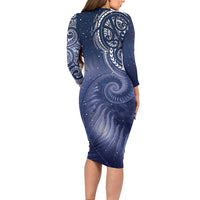 New Zealand Galaxy Fern Long Sleeve Bodycon Dress LT9 - Polynesian Pride