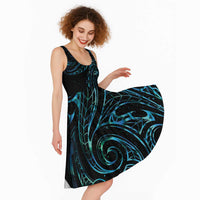 New Zealand Matariki Midi Dress Galaxy Maori Tribal Tattoo - Polynesian Pride