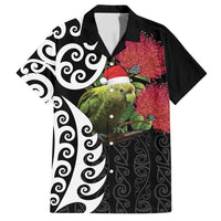 New Zealand Kakapo Christmas Family Matching Off Shoulder Maxi Dress and Hawaiian Shirt Meri Kirihimete Pohutukawa Flowers LT9 Dad's Shirt - Short Sleeve Black - Polynesian Pride