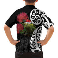 New Zealand Kakapo Christmas Family Matching Off Shoulder Short Dress and Hawaiian Shirt Meri Kirihimete Pohutukawa Flowers LT9 - Polynesian Pride