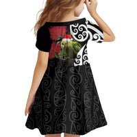 New Zealand Kakapo Christmas Kid Short Sleeve Dress Meri Kirihimete Pohutukawa Flowers