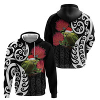 New Zealand Kakapo Christmas Zip Hoodie Meri Kirihimete Pohutukawa Flowers