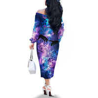 I Love You In Every Universe Personalised Family Matching Off Shoulder Long Sleeve Dress and Hawaiian Shirt Polynesian Pattern Galaxy Style LT9 - Polynesian Pride