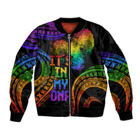 Personalised Its In My DNA Valentine Day Bomber Jacket Fingerprint Heart with Color Pride Flag LT9 Unisex - Polynesian Pride